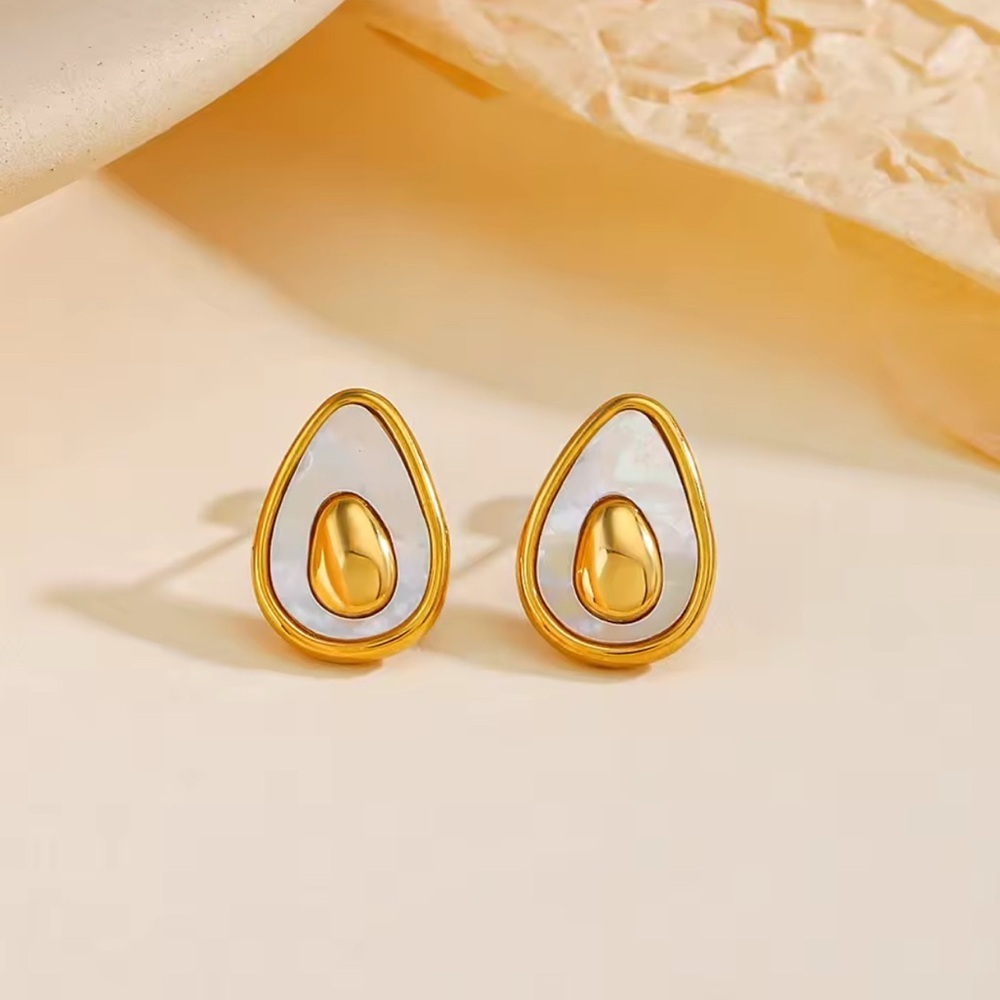 18K Gold Avocado W/ Seashell Accents Earring Set Minimalist Bohemian No Fade - Picture 4 of 9